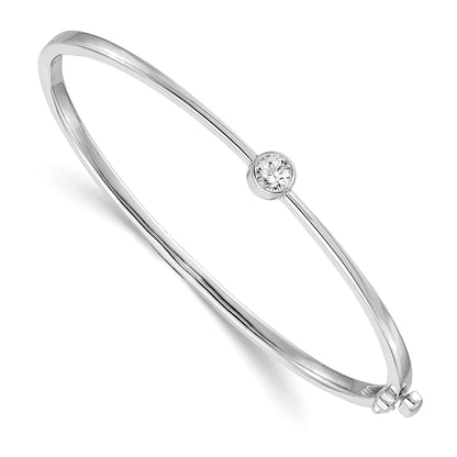 14K White Gold Complete 1/4 Carat Aa Diamond Hinged Oval Bangle Bracelet