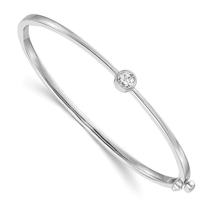 14K White Gold Complete 1/4 Carat Vs Diamond Hinged Oval Bangle Bracelet