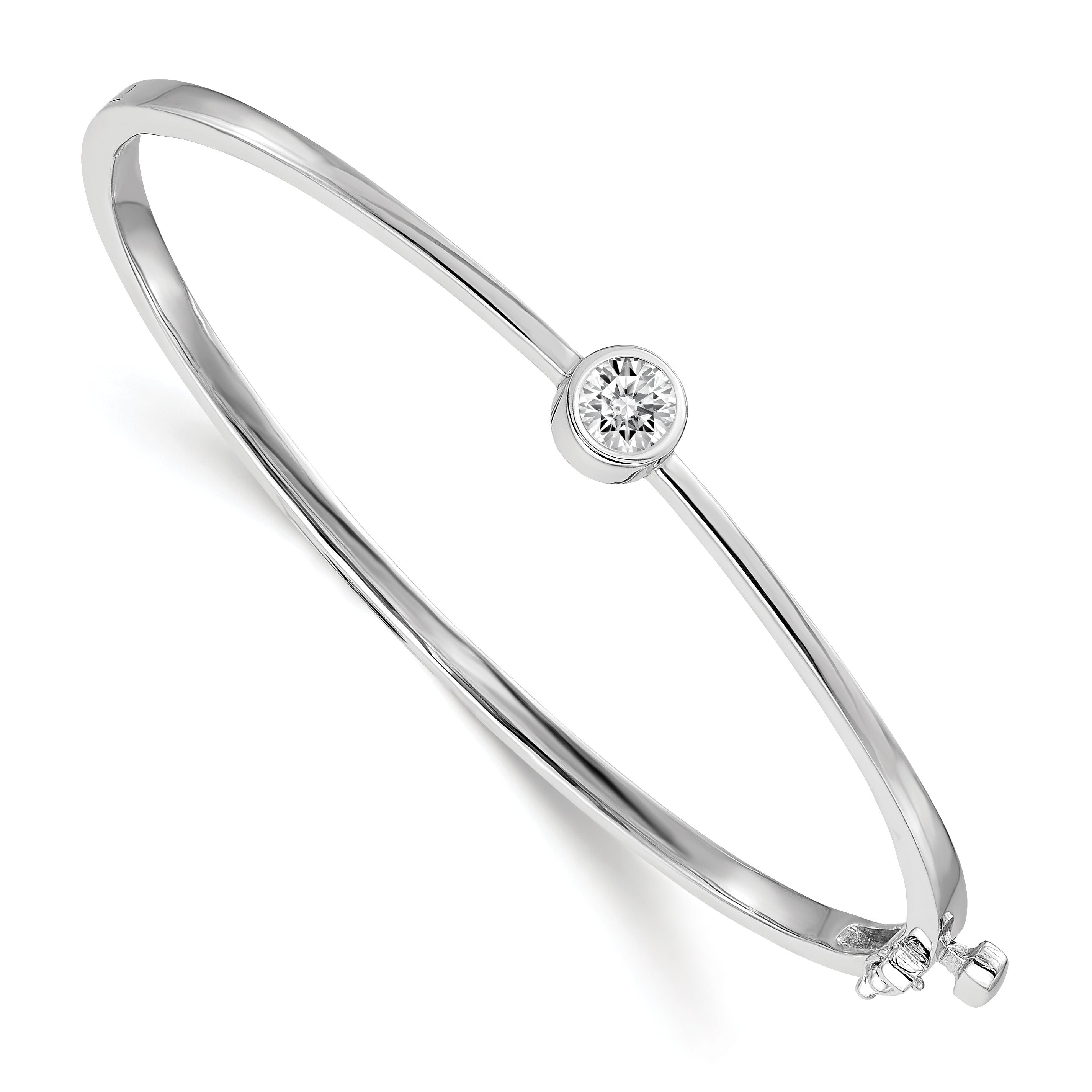 14K White Gold Complete 1/2 Carat A Diamond Hinged Oval Bangle Bracelet
