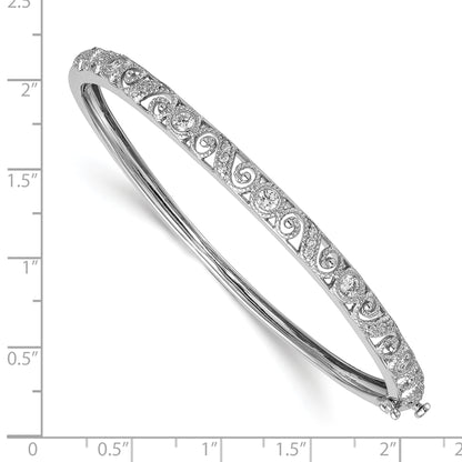 14K White Gold Swirl Design Complete 3/4 Carat Aa Diamond Hinged Oval Bangle Bracelet