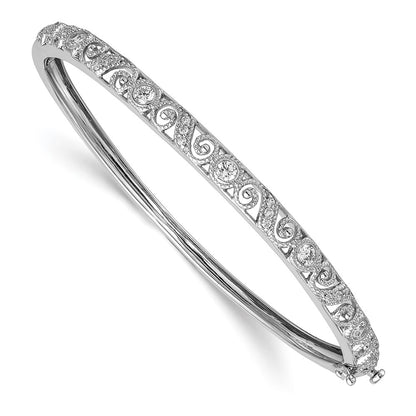 14K White Gold Swirl Design Complete 3/4 Carat Aaa Diamond Hinged Oval Bangle Bracelet