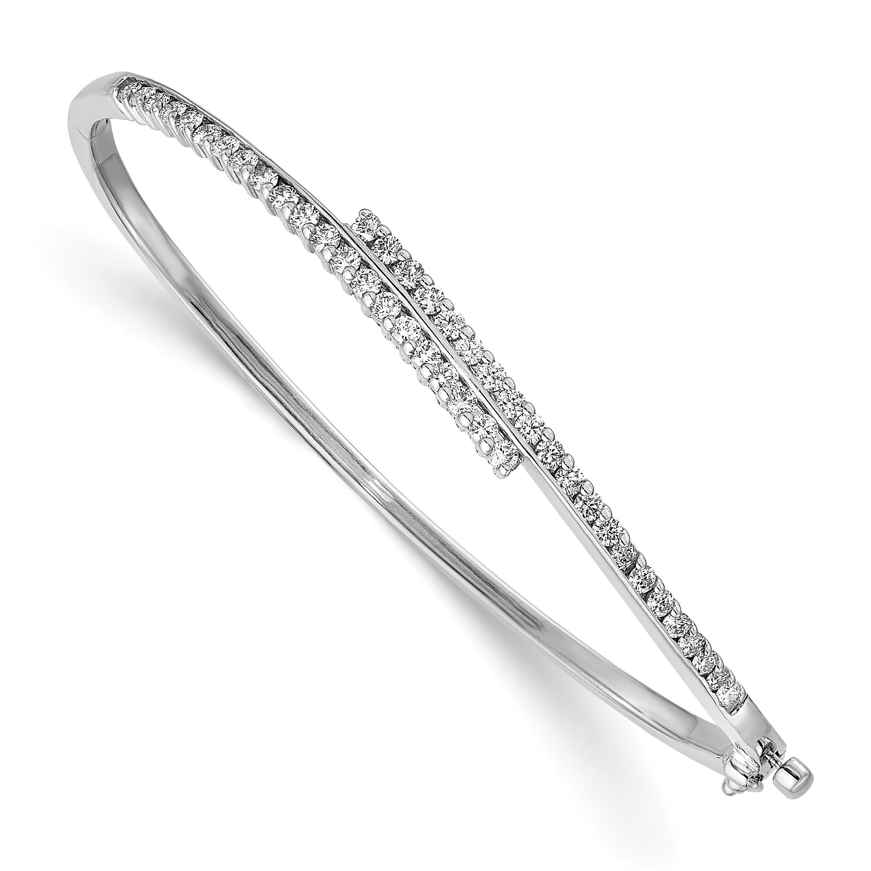 14K White Gold Complete 1 Carat A Diamond Hinged Oval Bangle Bracelet