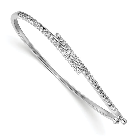 14K White Gold Complete 1 Carat A Diamond Hinged Oval Bangle Bracelet