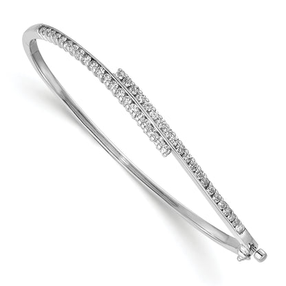 14K White Gold Complete 1 Carat Aa Diamond Hinged Oval Bangle Bracelet