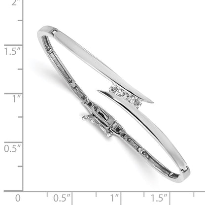 14K White Gold Complete 3 Stone 1/4 Carat Aa Diamond Hinged Bangle Bracelet