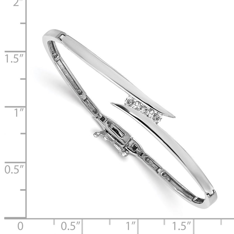 14K White Gold Complete 3 Stone 1/4 Carat A Diamond Hinged Bangle Bracelet