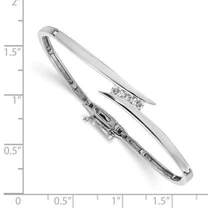 14K White Gold Complete 3 Stone 1/4 Carat Vs Diamond Hinged Bangle Bracelet