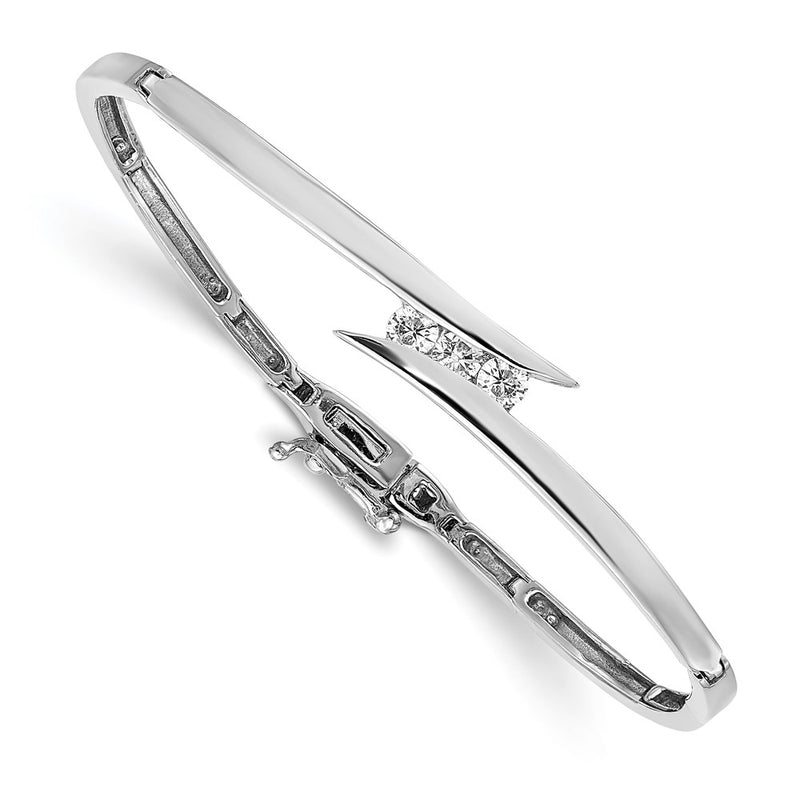 14K White Gold Complete 3 Stone 1/4 Carat Aa Diamond Hinged Bangle Bracelet