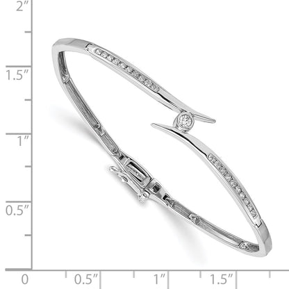 14K White Gold Complete 1/4 Carat Aa Diamond Hinged Oval Bangle Bracelet