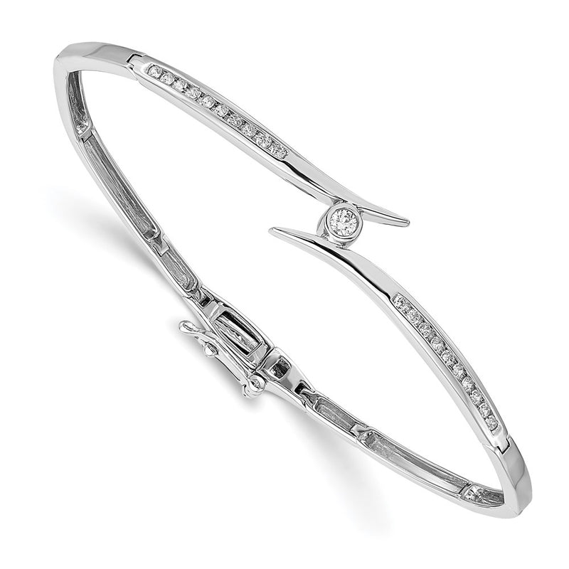14K White Gold Complete 1/4 Carat Aaa Diamond Hinged Oval Bangle Bracelet