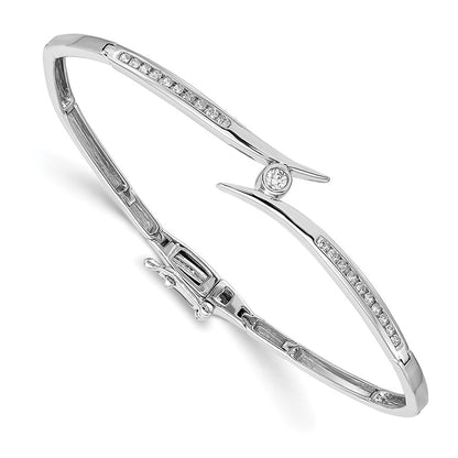 14K White Gold Complete 1/4 Carat Aa Diamond Hinged Oval Bangle Bracelet