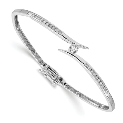 14K White Gold Complete 1/4 Carat Aa Diamond Hinged Oval Bangle Bracelet