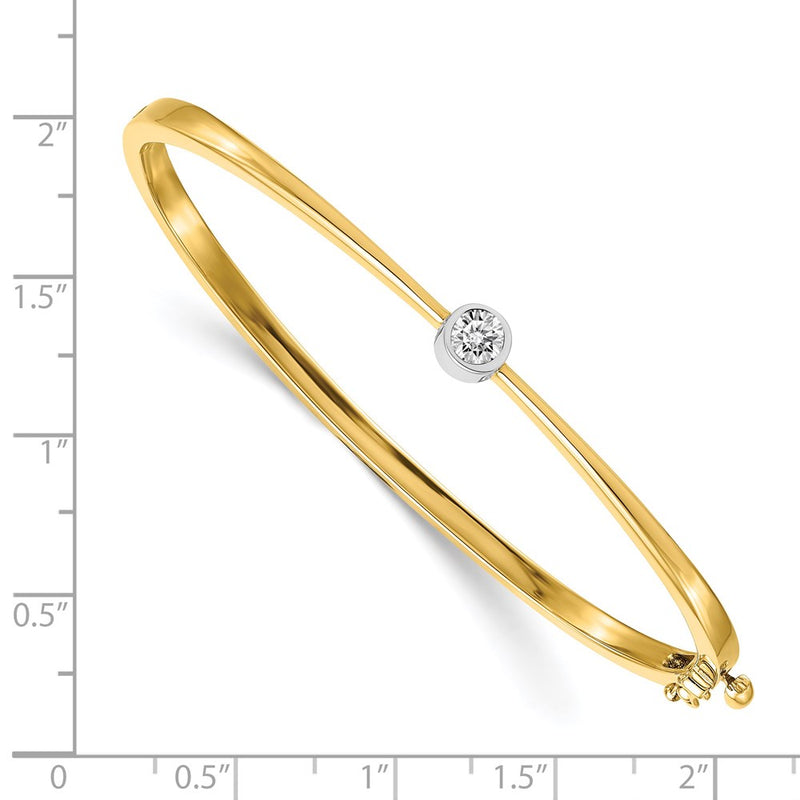 14K Two Tone Complete 1/4 Carat Aaa Diamond Hinged Oval Bangle Bracelet