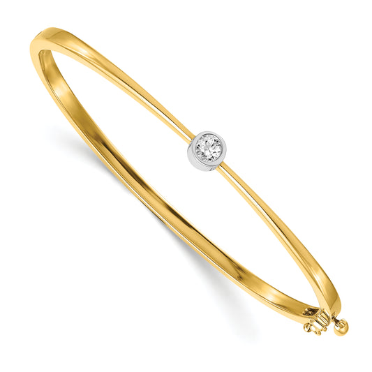 14K Two Tone Complete 1/4 Carat Aaa Diamond Hinged Oval Bangle Bracelet