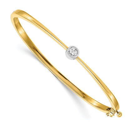 14K Two Tone Complete 1/4 Carat Aaa Diamond Hinged Oval Bangle Bracelet