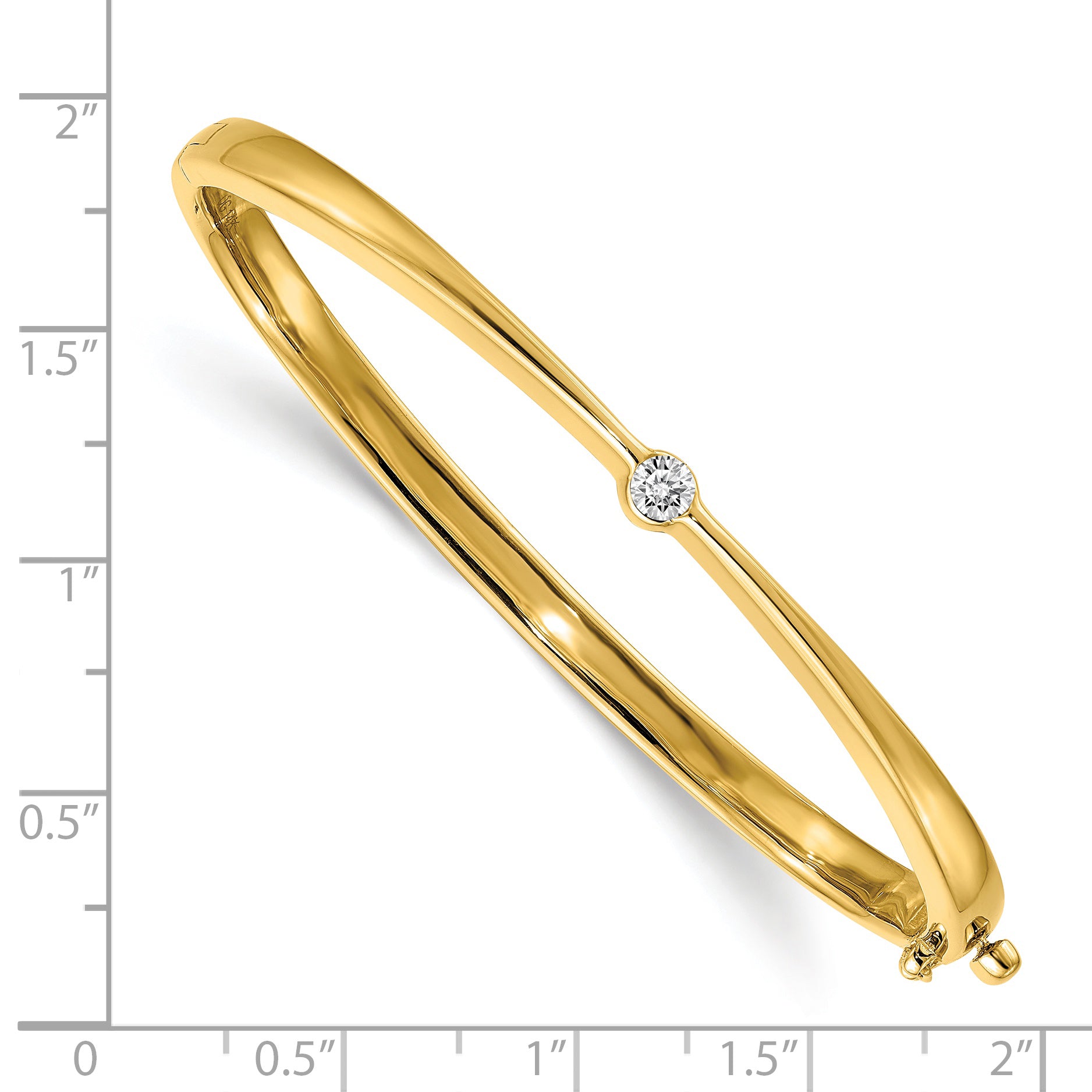 14K Yellow Gold Polished Complete 1/4 Carat Aa Diamond Hinged Oval Bangle Bracelet