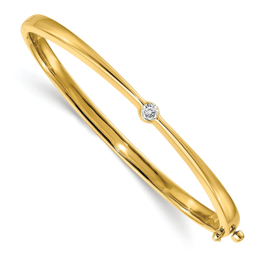 14K Yellow Gold Polished Complete 1/4 Carat Aa Diamond Hinged Oval Bangle Bracelet