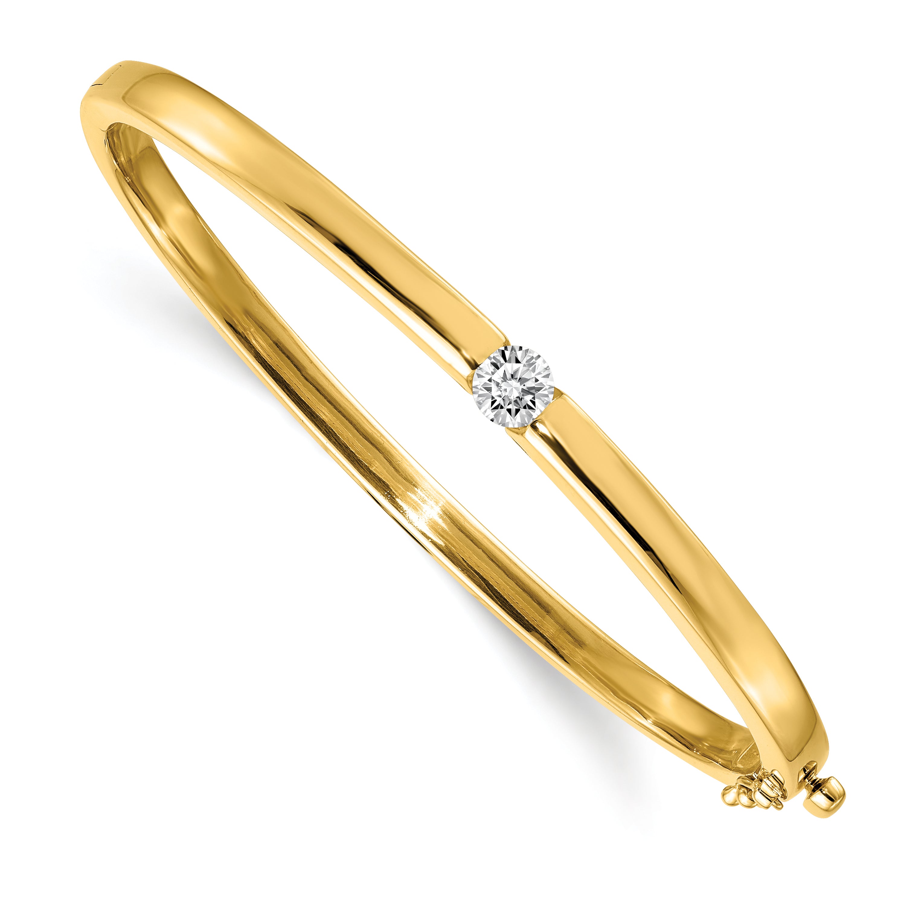 14K Yellow Gold Polished Complete 1/2 Carat Aaa Diamond Hinged Oval Bangle Bracelet