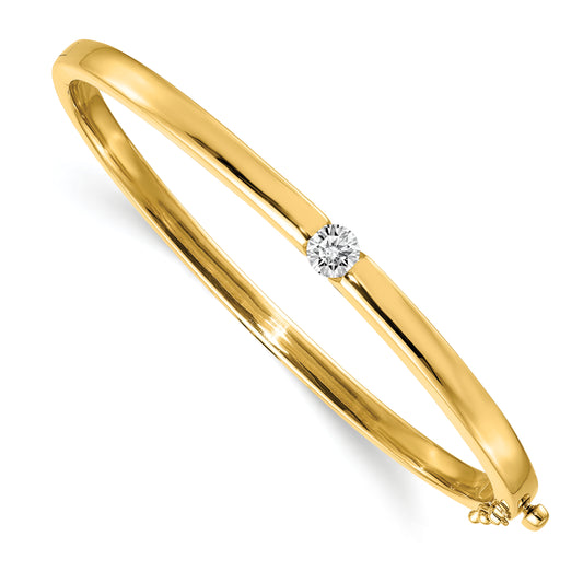 14K Yellow Gold Polished Complete 1/2 Carat Aa Diamond Hinged Oval Bangle Bracelet