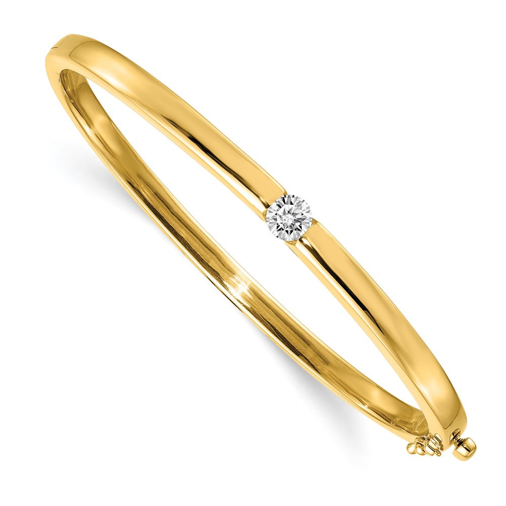 14K Yellow Gold Polished Complete 1/2 Carat Aa Diamond Hinged Oval Bangle Bracelet
