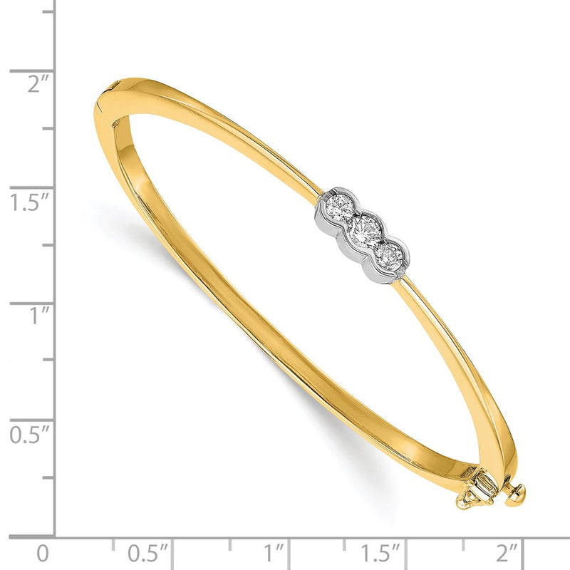 14K Two Tone Complete 3 Stone 1/2 Carat A Diamond Hinged Oval Bangle Bracelet