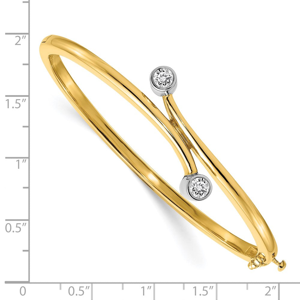 14K Two Tone Complete 2 Stone 1/2 Carat Aaa Diamond Hinged Oval Bangle Bracelet