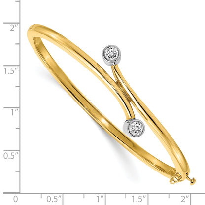 14K Two Tone Complete 2 Stone 1/2 Carat Vs Diamond Hinged Oval Bangle Bracelet