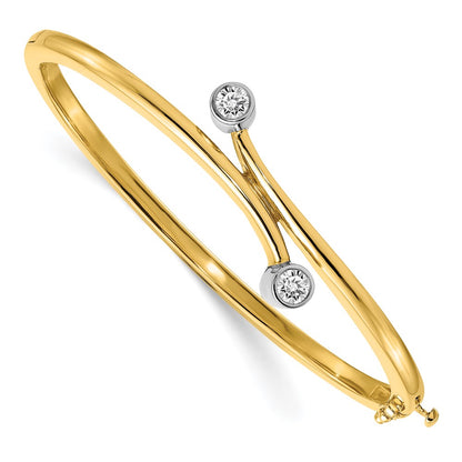 14K Two Tone Complete 2 Stone 1/2 Carat Aaa Diamond Hinged Oval Bangle Bracelet