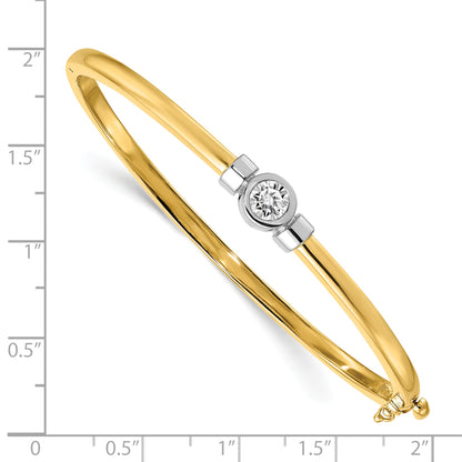 14K Two Tone Complete 1/2 Carat A Diamond Hinged Oval Bangle Bracelet