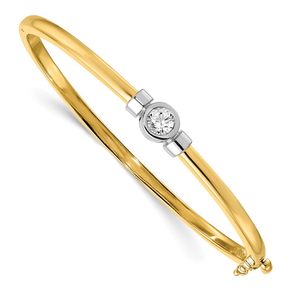14K Two Tone Complete 1/2 Carat Aa Diamond Hinged Oval Bangle Bracelet