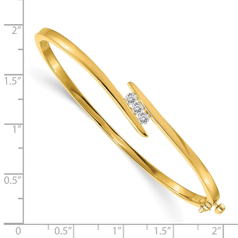 14K Yellow Gold Complete 3 Stone 1/3 Carat Aa Diamond Hinged Oval Bangle Bracelet