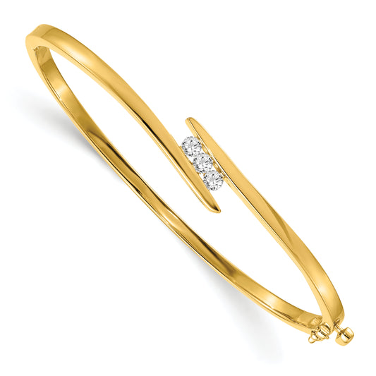 14K Yellow Gold Complete 3 Stone 1/3 Carat Aa Diamond Hinged Oval Bangle Bracelet