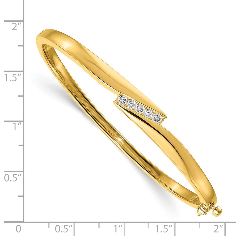 14K Yellow Gold Complete 5 Stone 1/3 Carat Aa Diamond Hinged Oval Bangle Bracelet