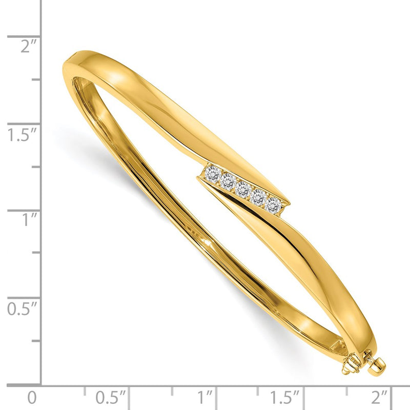14K Yellow Gold Complete 5 Stone 1/3 Carat Aa Diamond Hinged Oval Bangle Bracelet