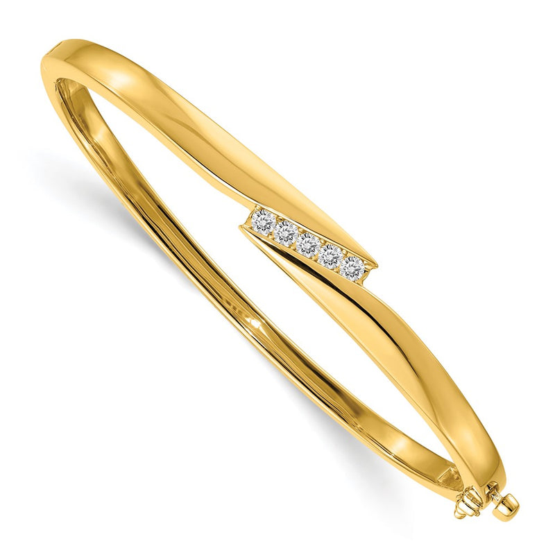 14K Yellow Gold Complete 5 Stone 1/3 Carat A Diamond Hinged Oval Bangle Bracelet