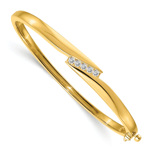 14K Yellow Gold Complete 5 Stone 1/3 Carat Aaa Diamond Hinged Oval Bangle Bracelet