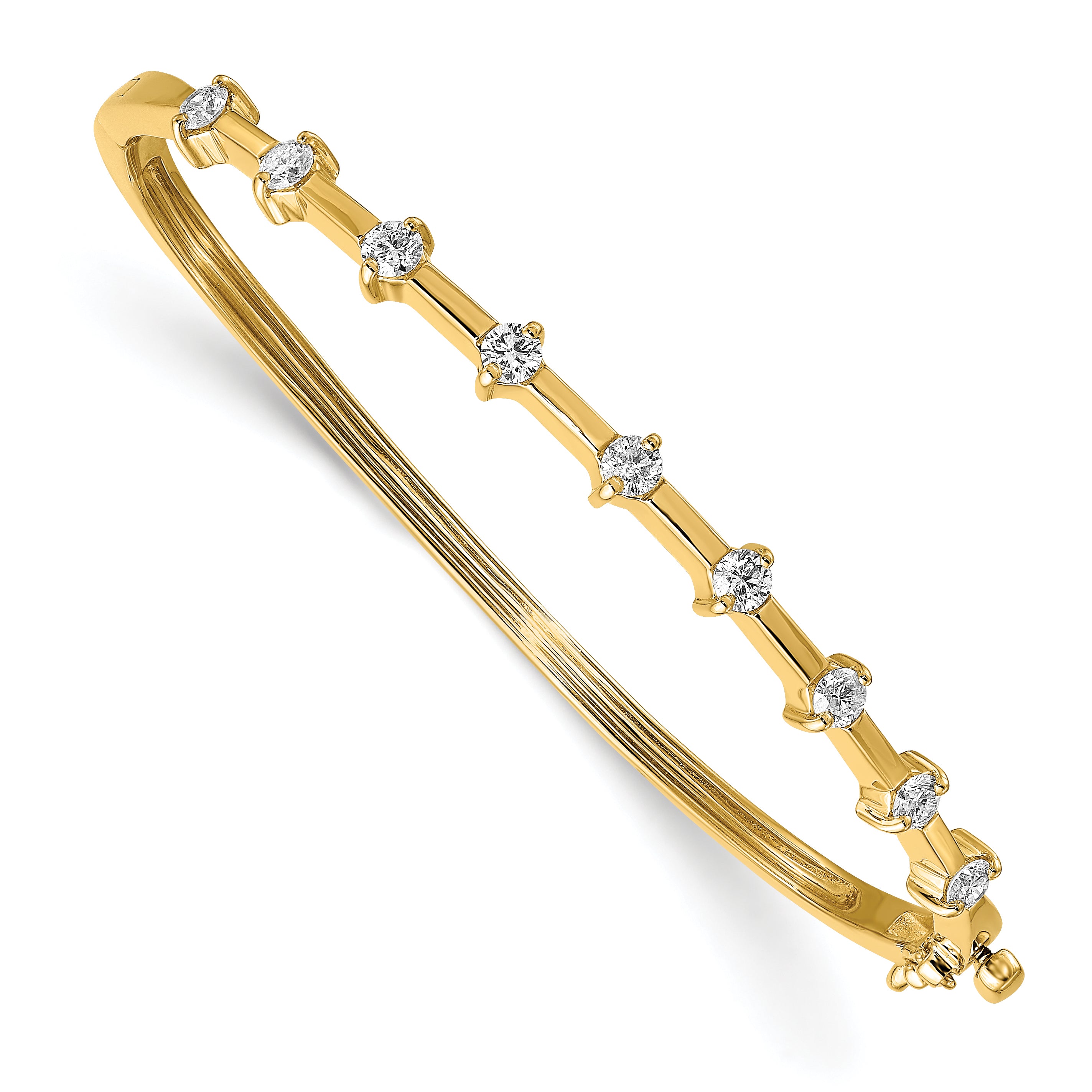 14K Yellow Gold Complete 7/8 Carat Aaa Diamond Hinged Oval Bangle Bracelet