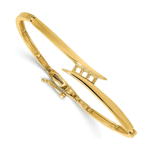 14K Yellow Gold Complete 3 Stone 1/4 Carat Vs Diamond Hinged Bangle Bracelet