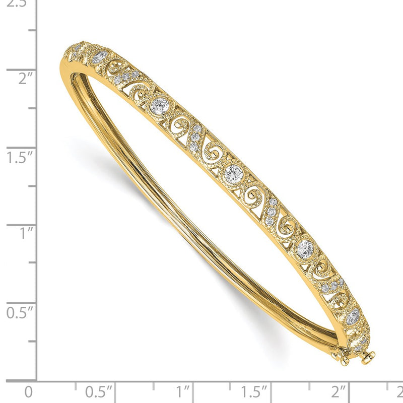14K Yellow Gold Swirl Design Complete 3/4 Carat Aaa Diamond Hinged Oval Bangle Bracelet