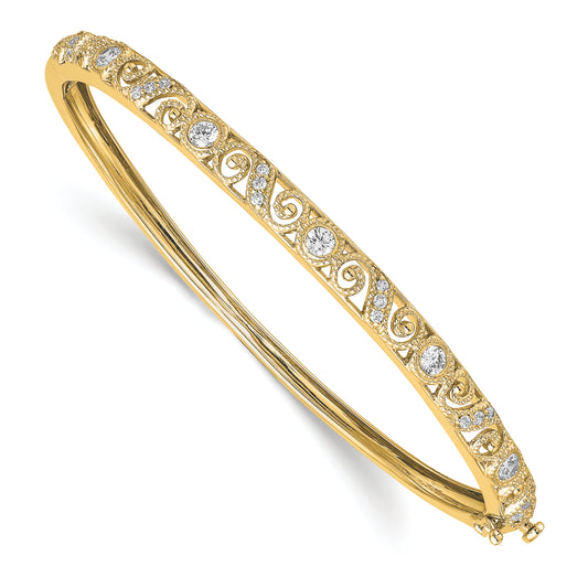 14K Yellow Gold Swirl Design Complete 3/4 Carat Vs Diamond Hinged Oval Bangle Bracelet