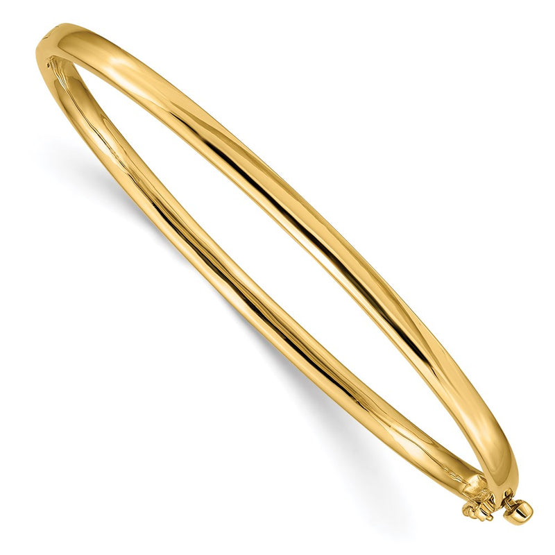 14K Yellow Gold 3.6mm Polished Solid Hinged Oval Bangle Bracelet