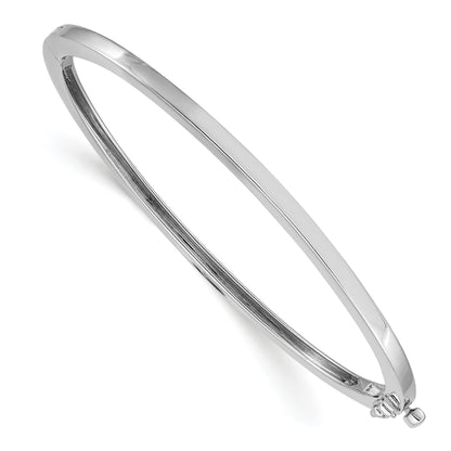 14K White Gold 2.5mm Polished Solid Hinged Oval Bangle Bracelet