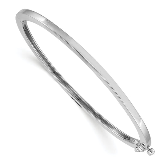 14K White Gold 2.5mm Polished Solid Hinged Oval Bangle Bracelet