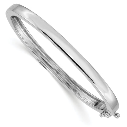 14K White Gold 5.3mm Polished Solid Hinged Oval Bangle Bracelet