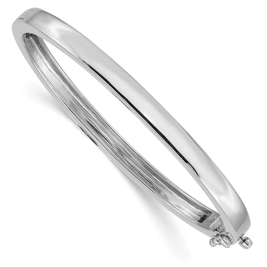 14K White Gold 5.3mm Polished Solid Hinged Oval Bangle Bracelet
