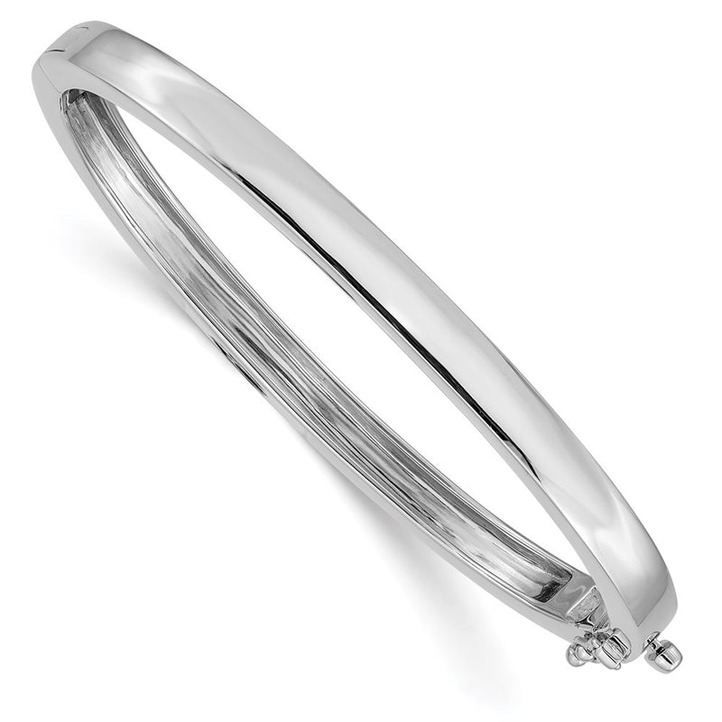 14K White Gold 5.3mm Polished Solid Hinged Oval Bangle Bracelet