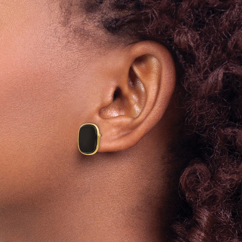 14K Yellow Gold Black Onyx Earrings