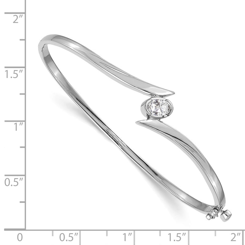 14K White Gold Complete 3/8 Carat Oval Vs Diamond Hinged Bangle Bracelet