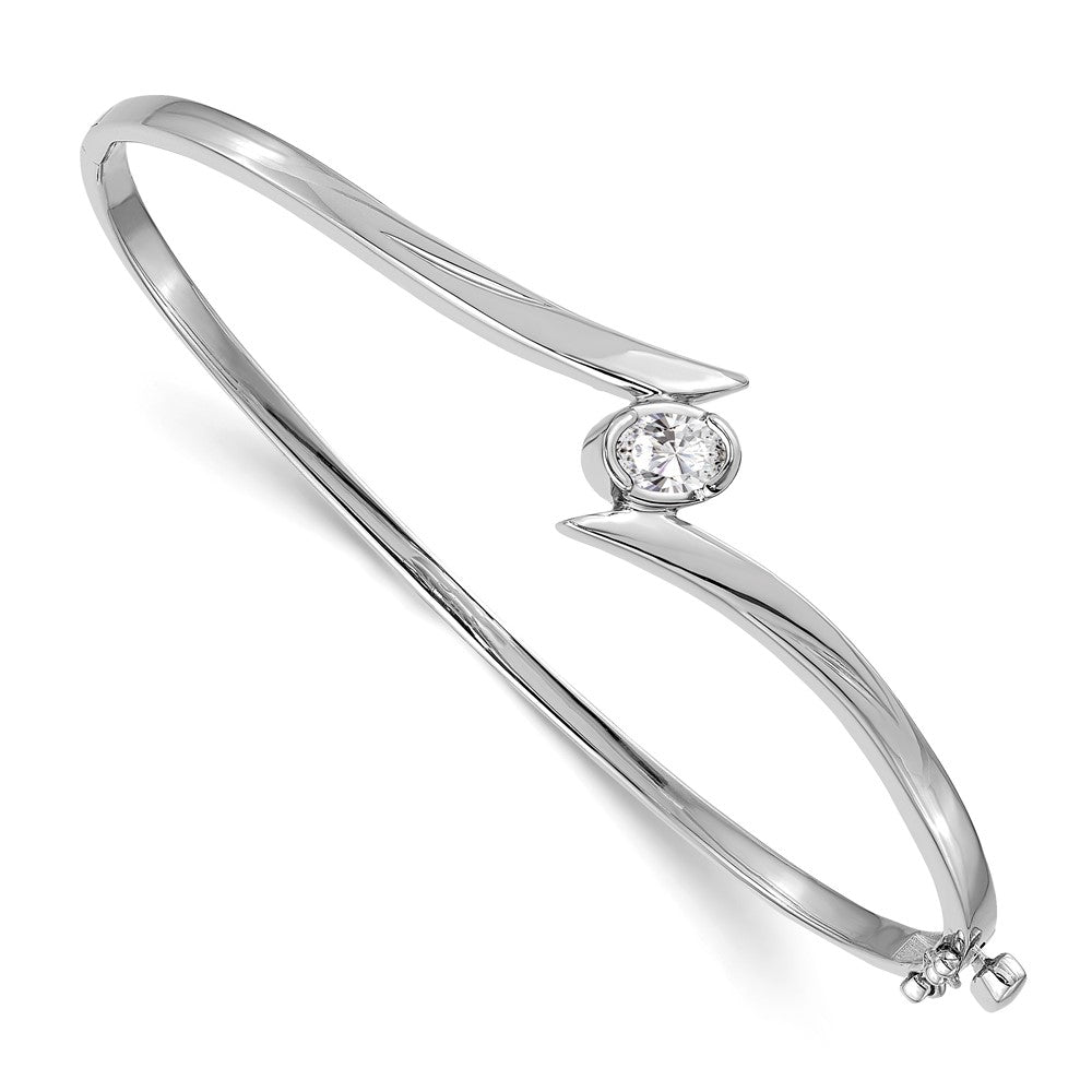 14K White Gold Complete 3/8 Carat Oval Aaa Diamond Hinged Bangle Bracelet