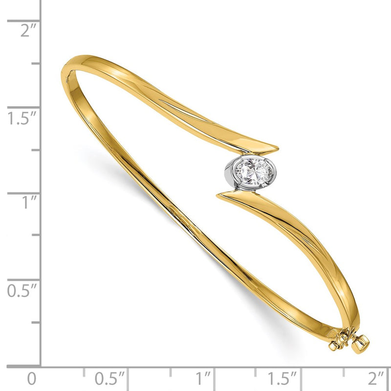 14K Two Tone Complete 3/8 Carat Oval Vs Diamond Hinged Bangle Bracelet